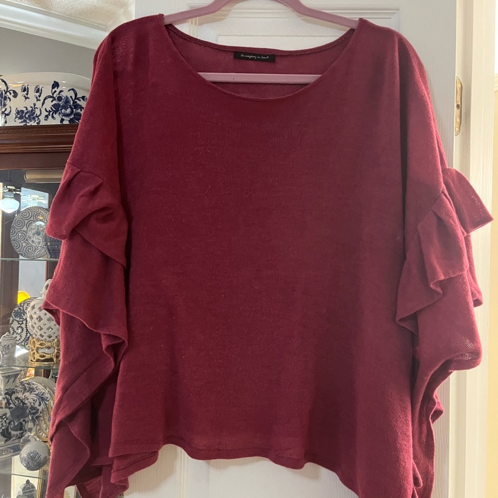 Anthropologie Do Everything in Love Fuchsia knit ruffle poncho top